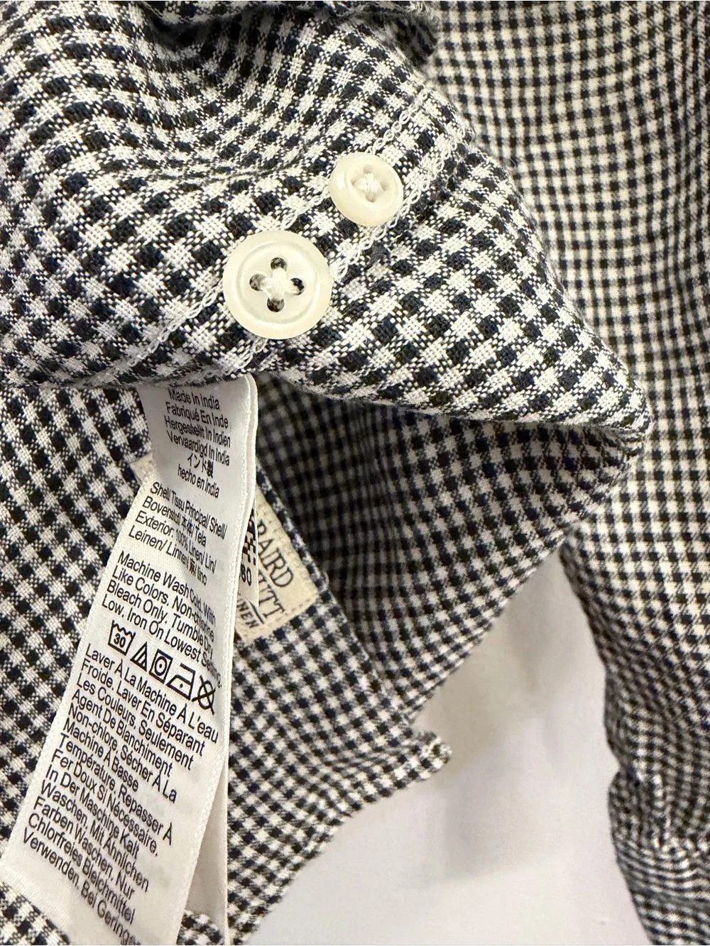 J.Crew Men's 100% Linen Black White Gingham Check Button Down Shirt Size XS
